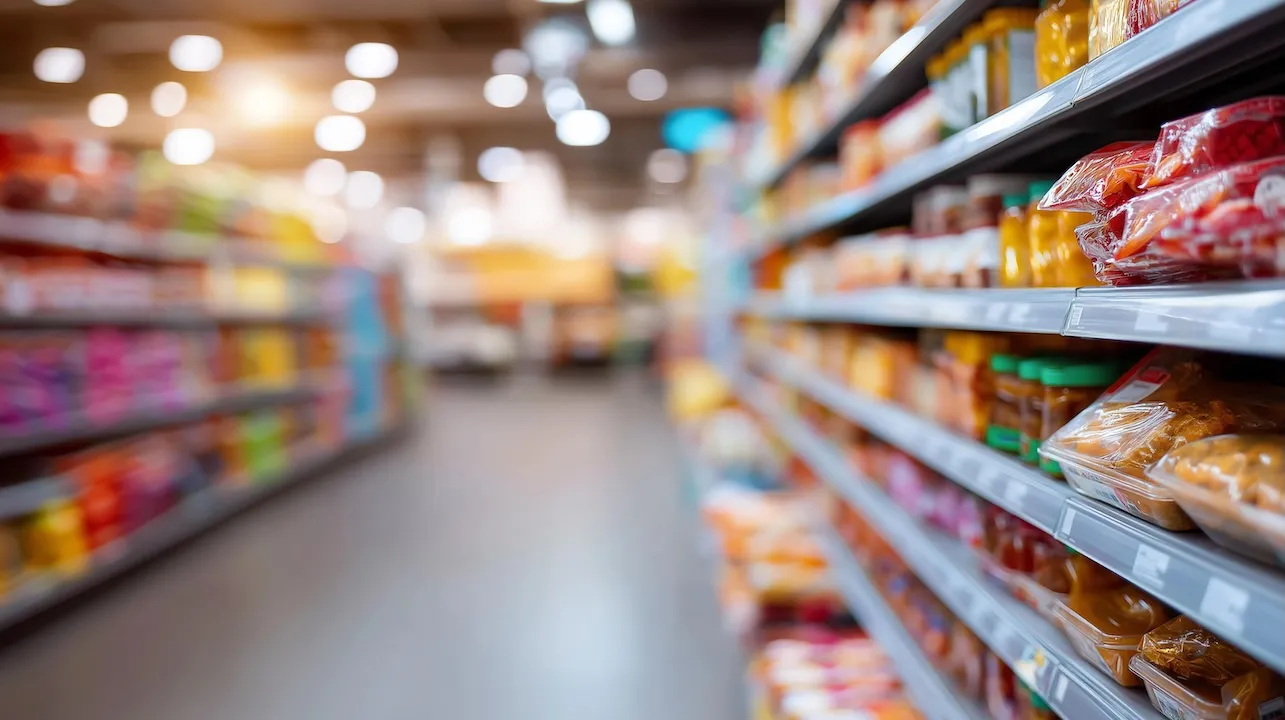 Blurred out grocery warehouse store